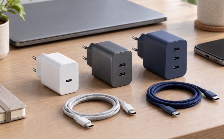 Trei încărcătoare GaN fictive cu unul, două și trei porturi USB-C