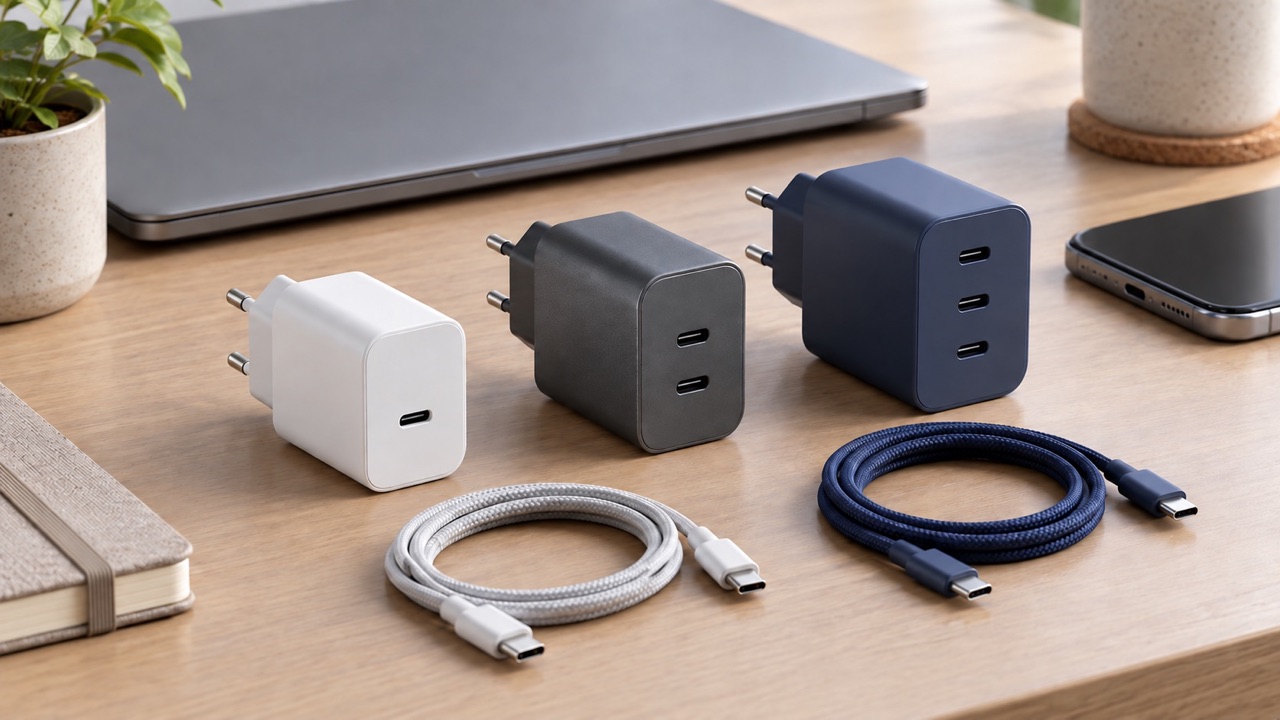 Trei încărcătoare GaN fictive cu unul, două și trei porturi USB-C