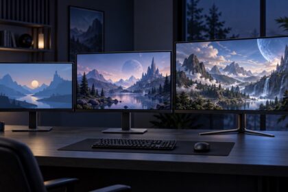 Trei monitoare de gaming fictive pentru comparația 1080p, 1440p și 4K