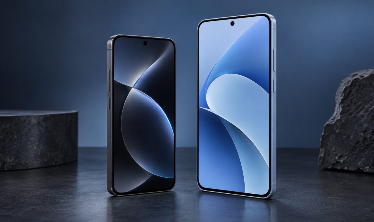 Două telefoane fictive comparate vizual pentru alegerea dintre Galaxy S26 și Galaxy A57