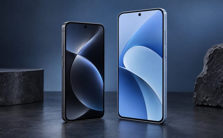 Două telefoane fictive comparate vizual pentru alegerea dintre Galaxy S26 și Galaxy A57